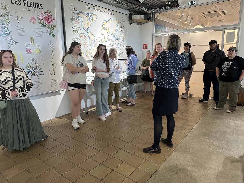 Travel Club students view a demonstration at a perfume factory in Nice, France