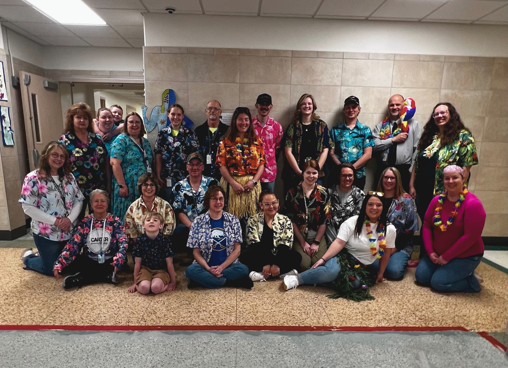 Elementary School Staff wearing Hawaiian shirts with the construction crew