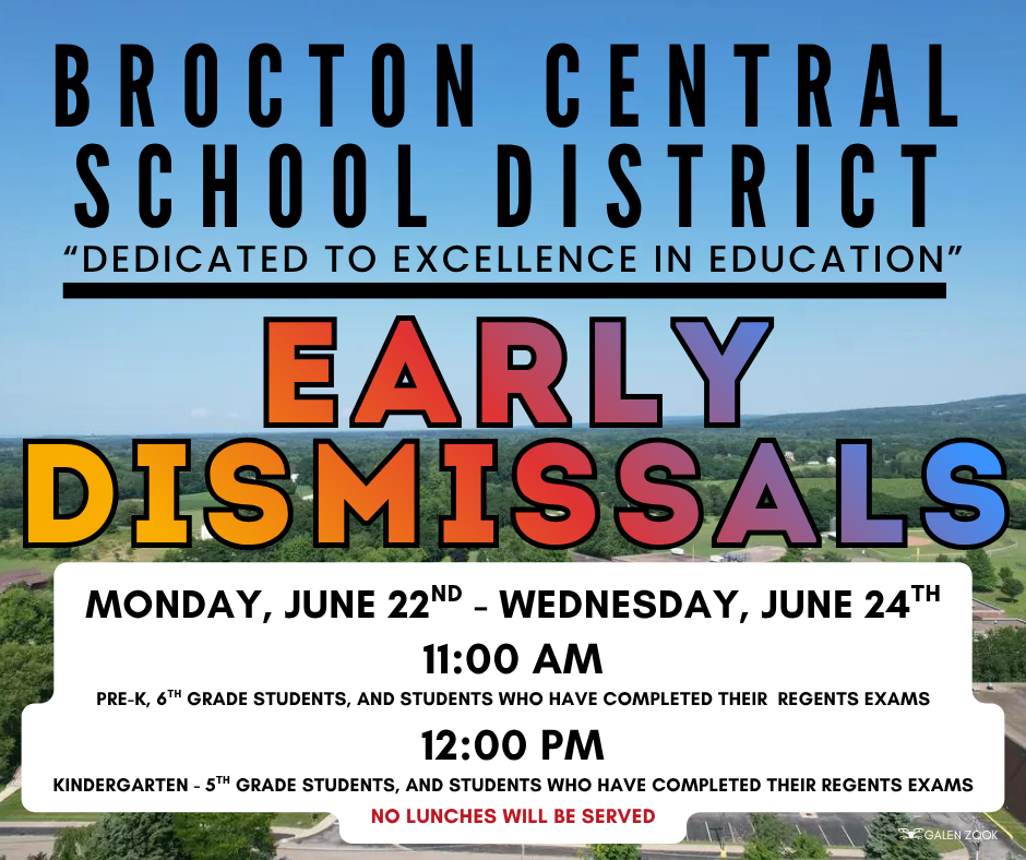 Early Dismissals: Monday, June 22nd through Wednesday, June 24th