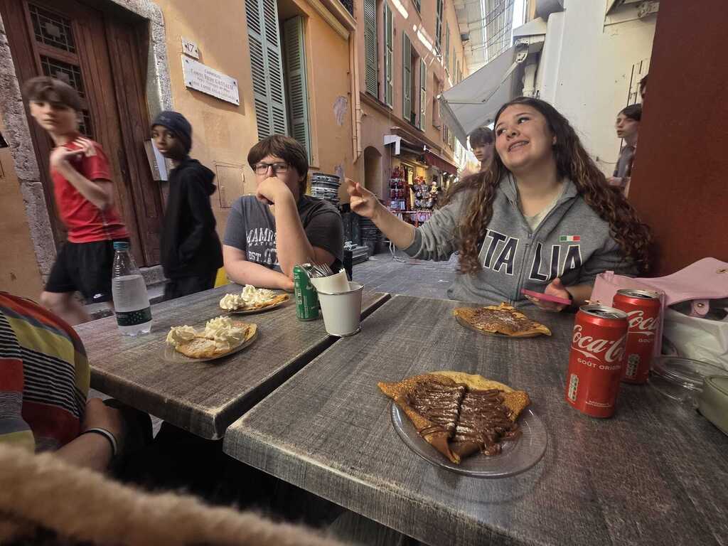 Students eating in Nice, France