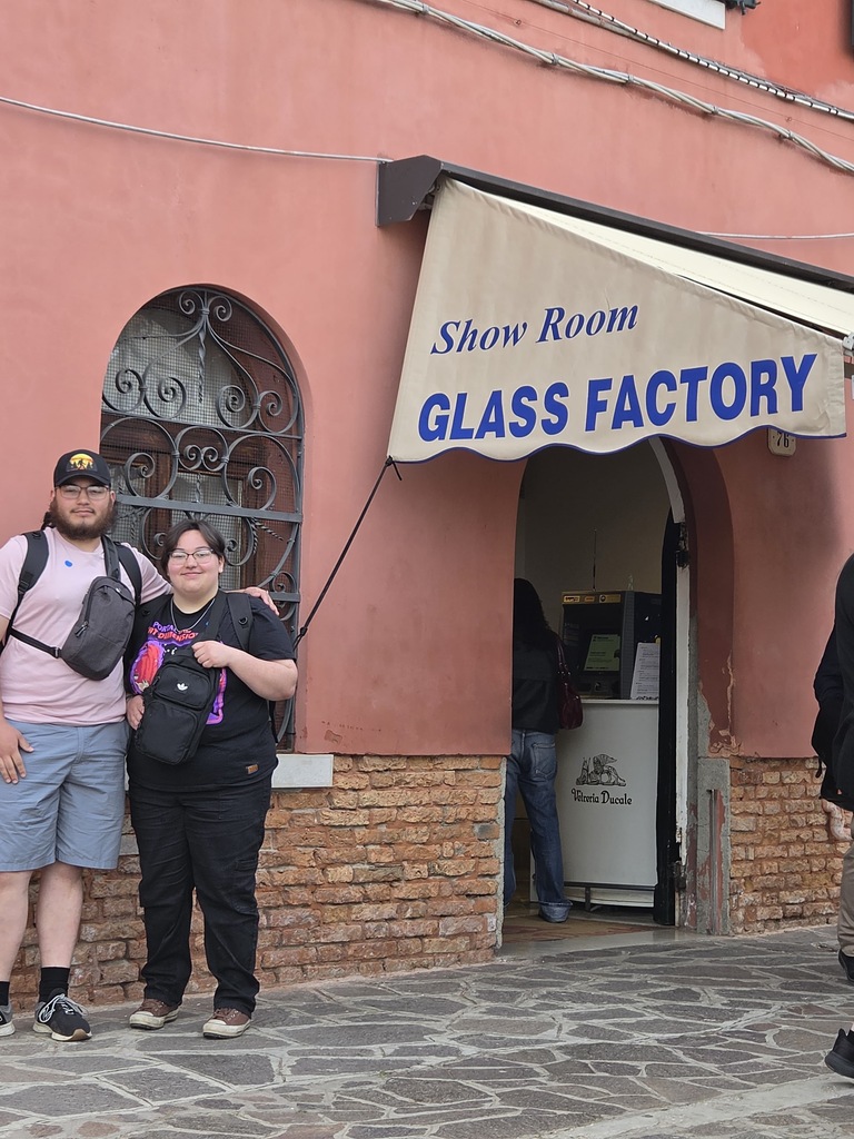 Students in front of a Venice glass factory