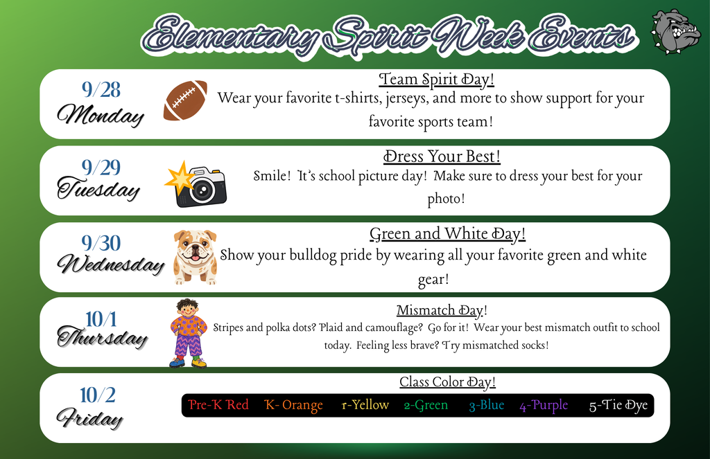 Elementary Spirit Week Calendar
