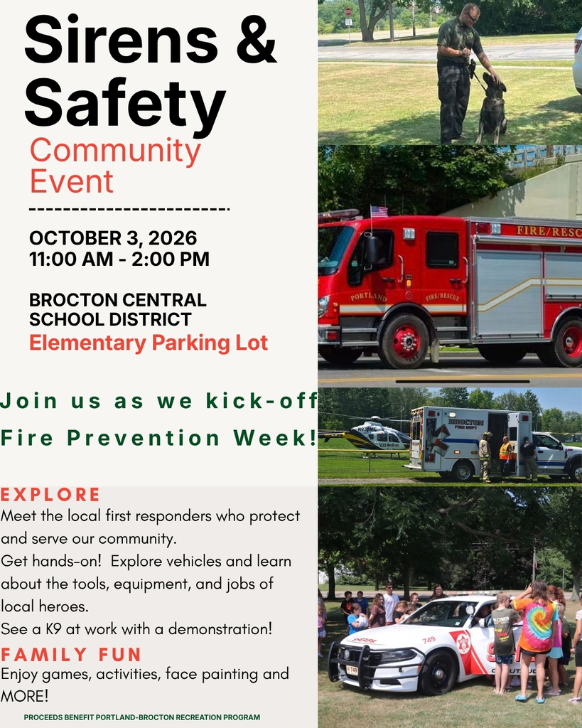 Event flyer for a first responder event with pictures of a police car, fire trucks, ambulance, etc.