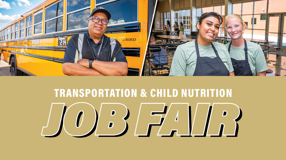 Banner picture for upcoming Transportation and Child Nutrition job fair.