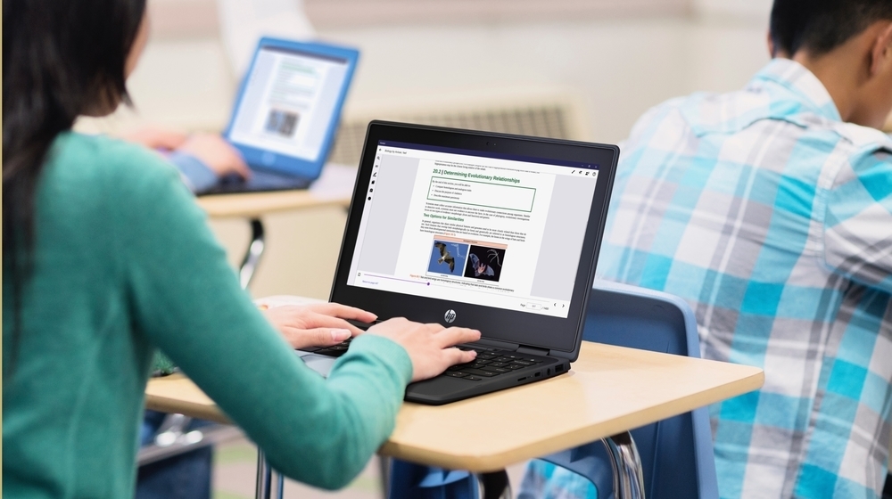 Students working on Chromebook.