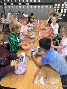 Kindergarten DIY Slime- We learned about chemical reactions as we combined materials to make slime. We learned that we needed all of the ingredients to be successful, and that the contact solution was our activator ingredient that made the slime turn from a liquid to a solid.