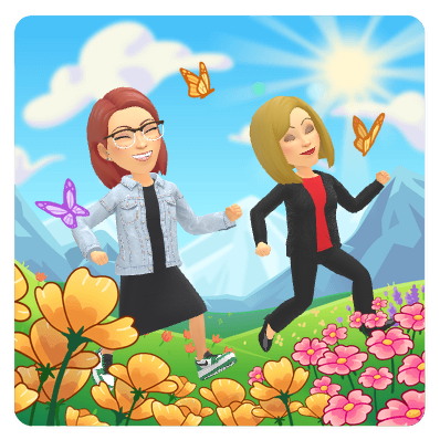 Mrs Archer & Mrs Lewis in spring field smiling.