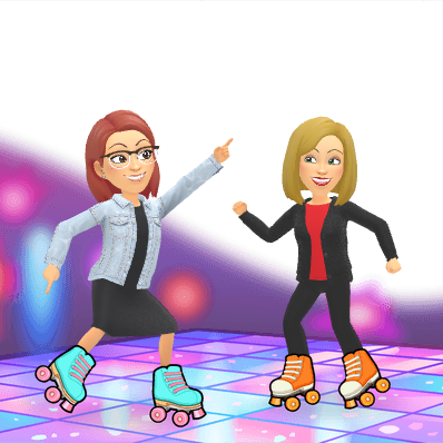 Mrs. Lewis & Mrs. Archer roller skating on a disco floor