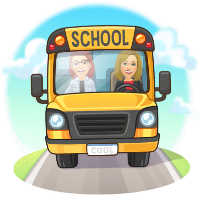 Mrs. Archer & Mrs. Lewis driving a school bus.