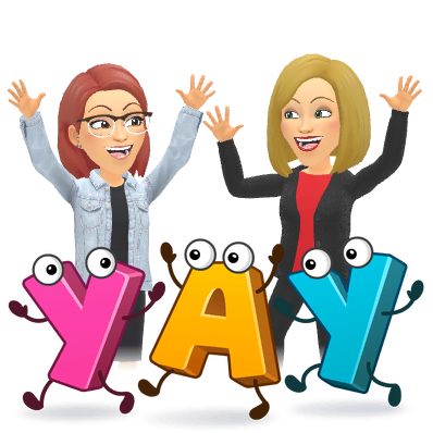 Mrs. Archer & Lewis cheering with the word YAY