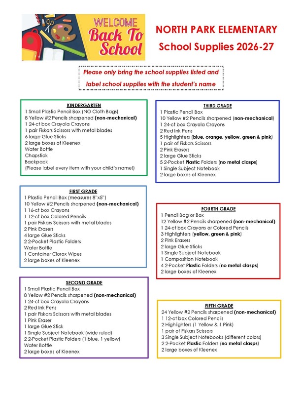 North Park Supply List