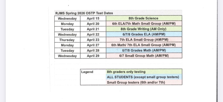 test dates list 