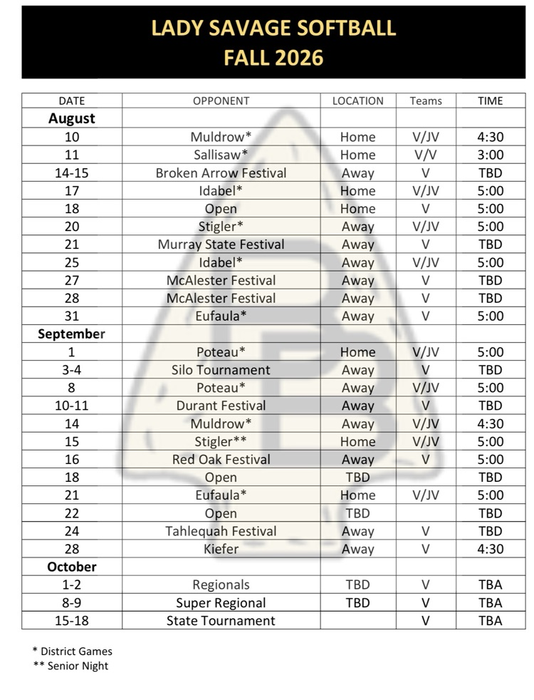 softball varsity schedule