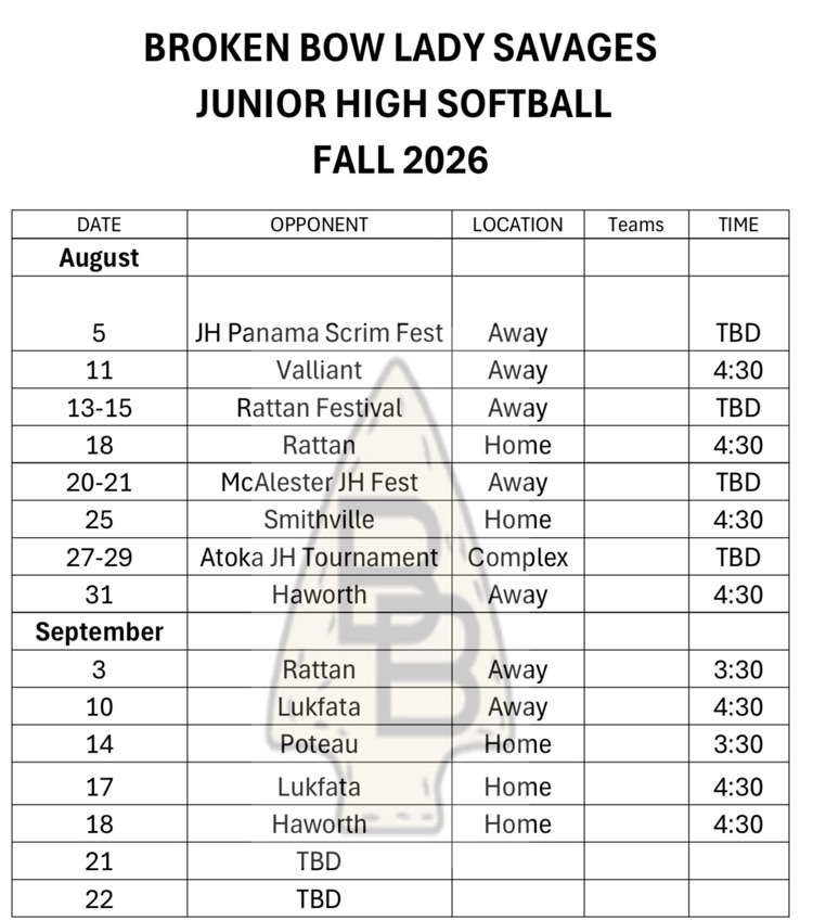softball JH schedule