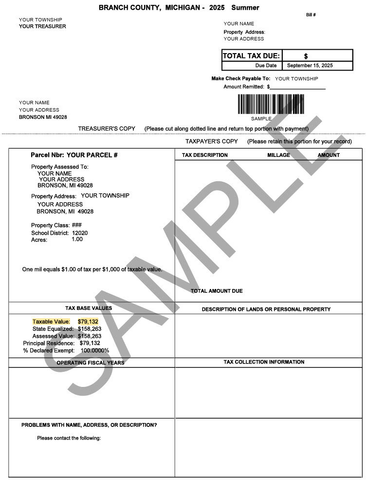 Sample tax bill