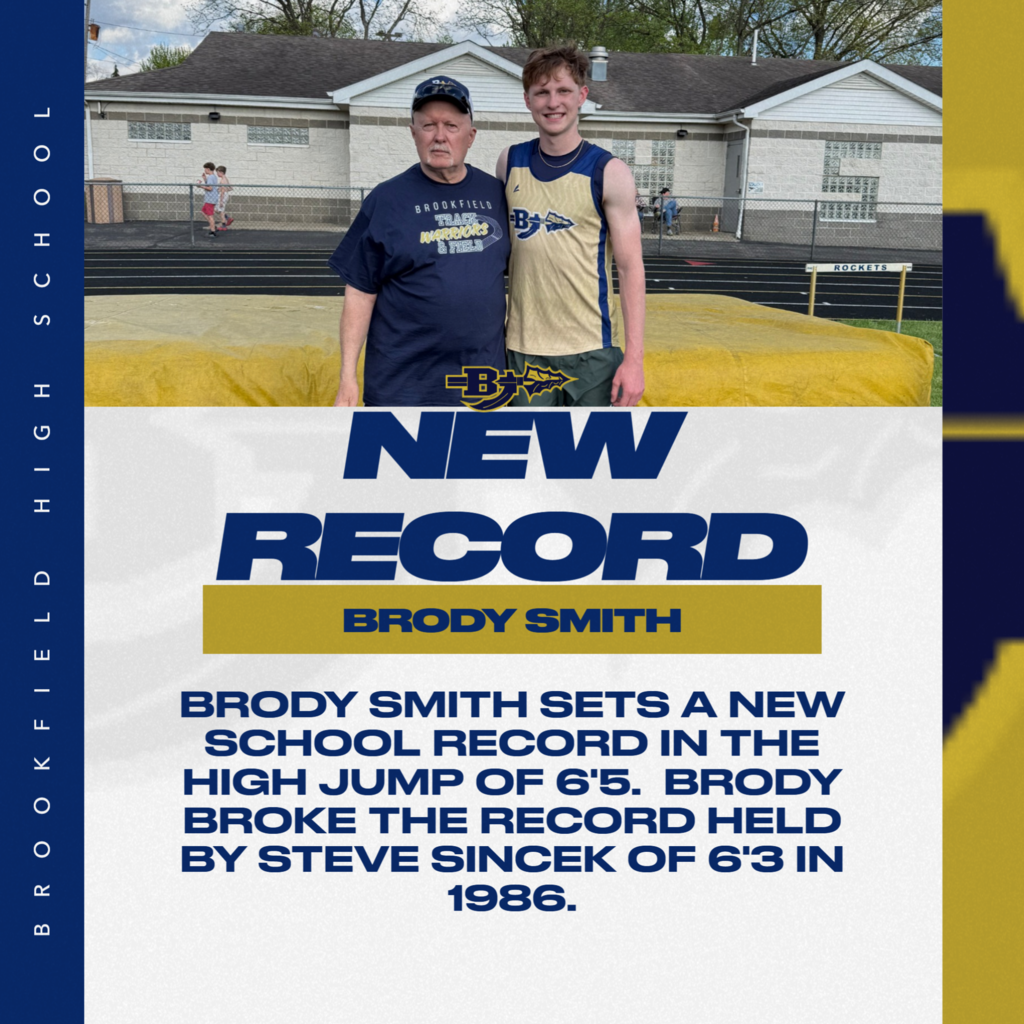 Picture of Brody and his Coach for the school record in the high jump, 6'5"