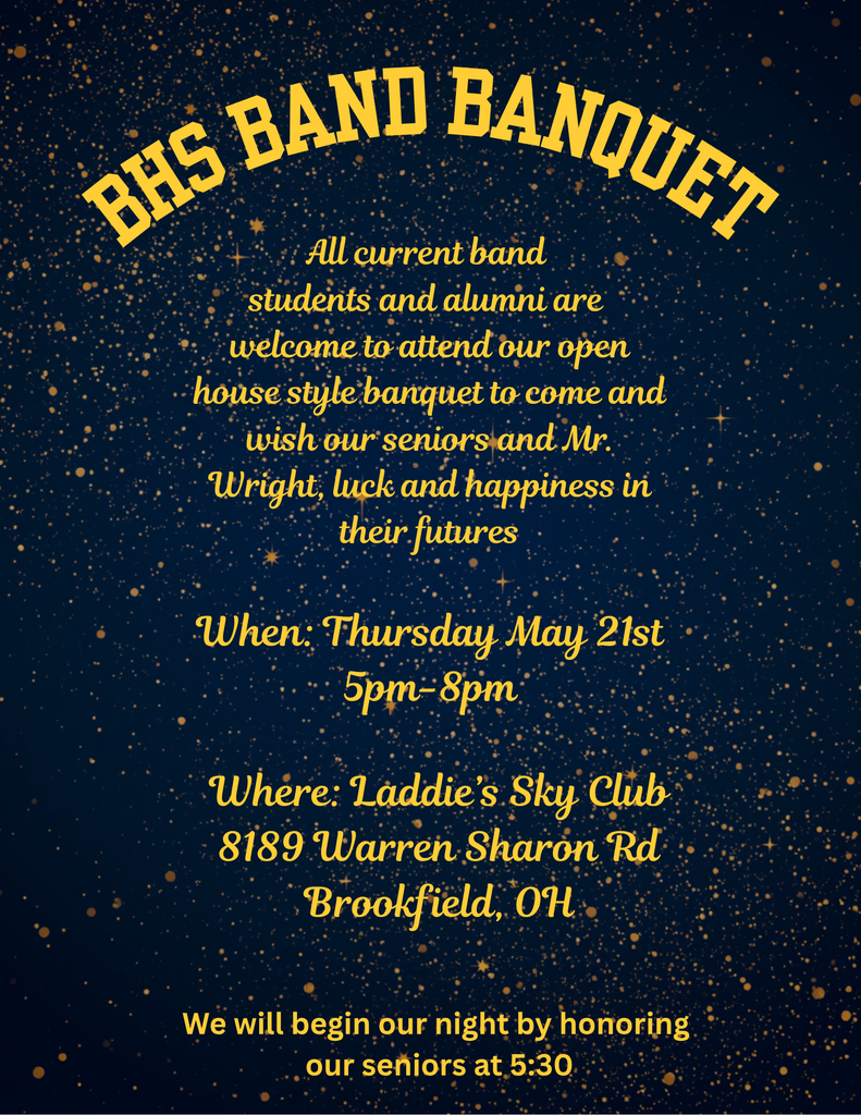 Band Banquet 5-21-26 at 5:30p at Laddie's Sky Club