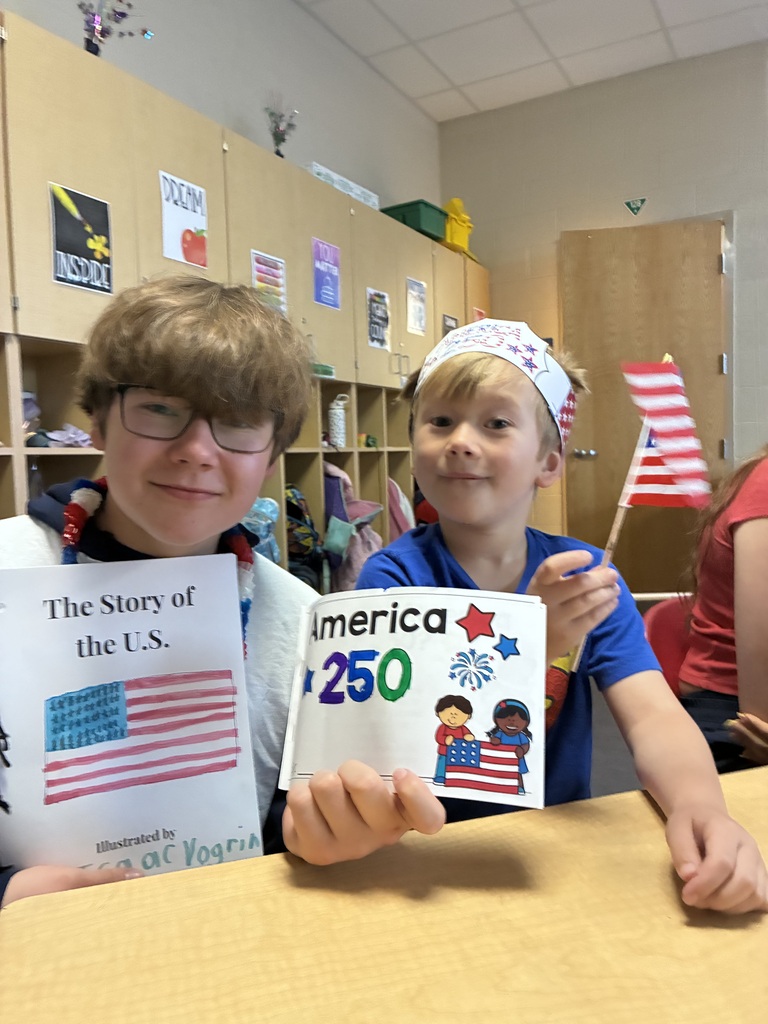 8th Grade “Bigs” visited their Kindergarten “Littles” for the final time this school year! ❤️💙  Students spent time together creating America 250 crafts, and our 8th graders shared their “Story of the U.S.” books by reading them aloud to the kindergarteners.