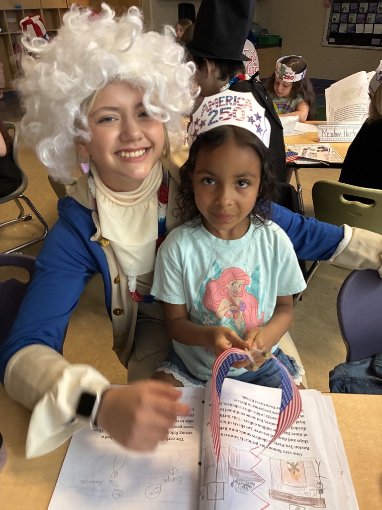 8th Grade “Bigs” visited their Kindergarten “Littles” for the final time this school year! ❤️💙  Students spent time together creating America 250 crafts, and our 8th graders shared their “Story of the U.S.” books by reading them aloud to the kindergarteners.