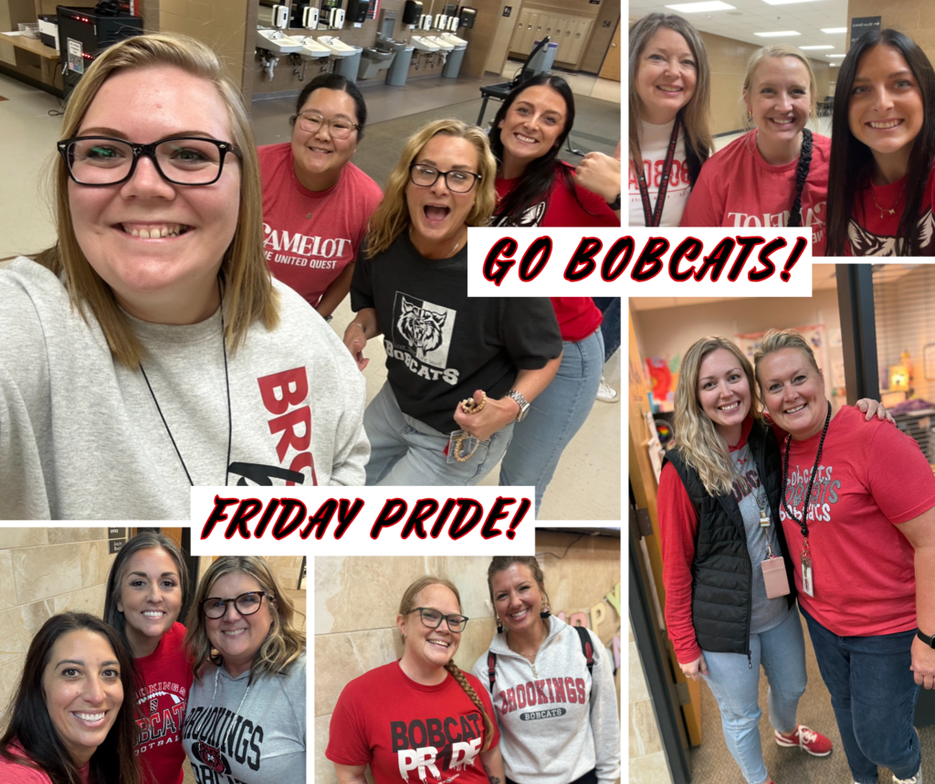 Collage image of camelot intermediate staff wearing school colors.