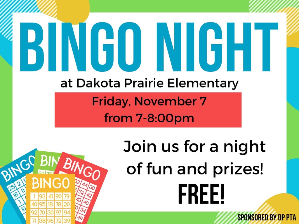 visual of bingo night tonight from 7-8pm at Dakota Prairie Elementary