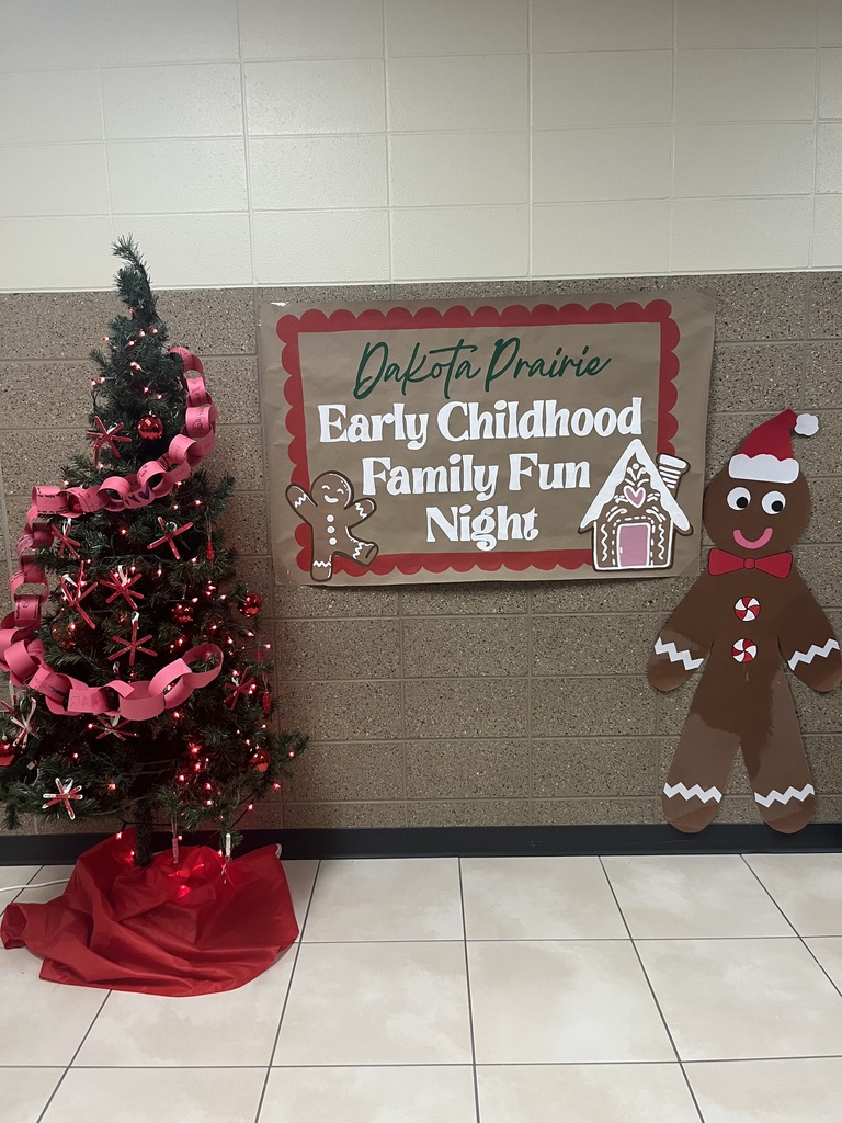 Gingerbread man and sign that reads Dakota Prairie Early Childhood Family Fun Night