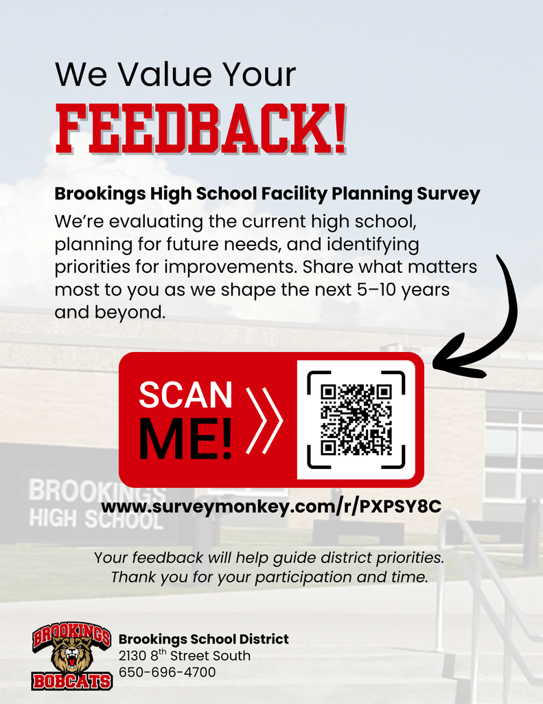 Flyer with QR code for the BHS school facility planning survey. 