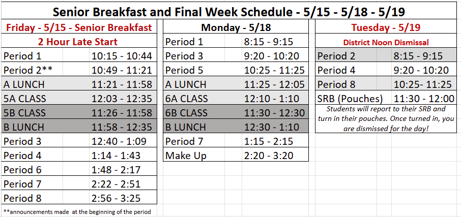 Final Week of School Schedule