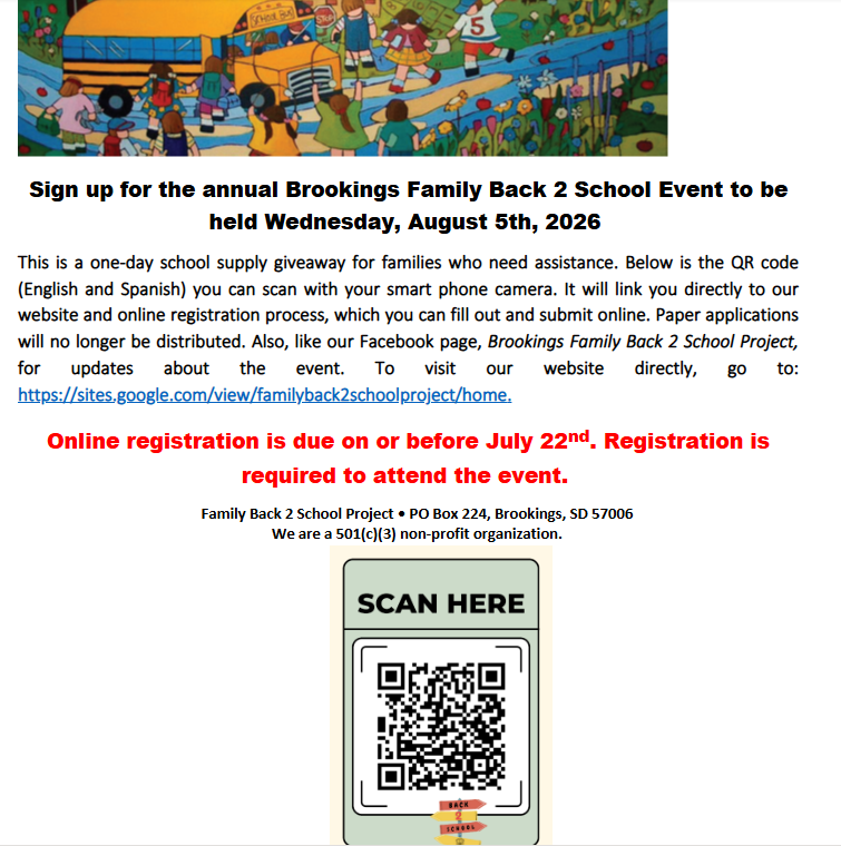Brookings Family Back  2 School Event August 5th 2026