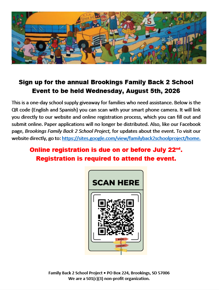 Image describing a Brookings Family Back 2 School Event