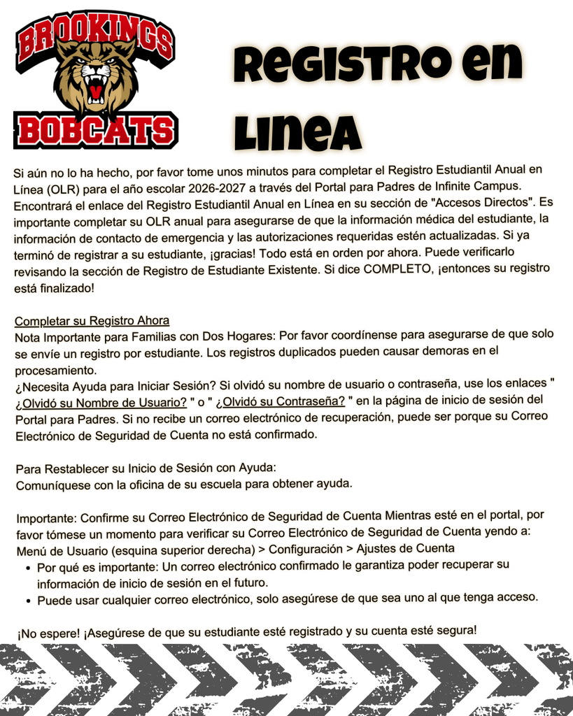 On Line Registration Sheet Information in Spanish