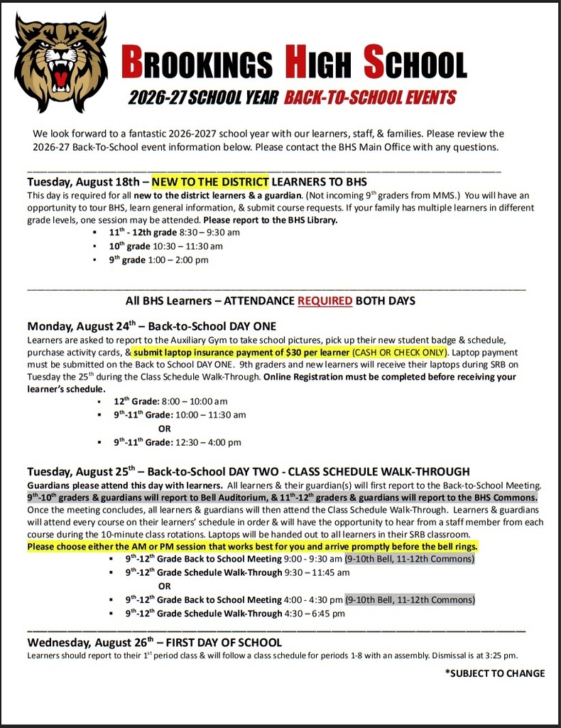 2026-2027 Back to School Info