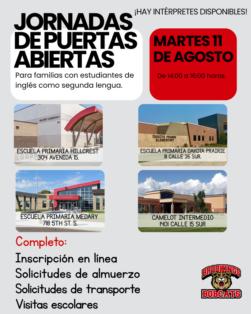 Open house for EL families on Tuesday, August 11th from 2-4pm