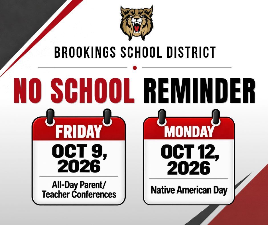 No School Reminder - October 9 & 12