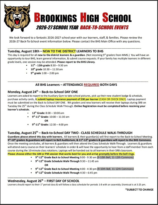 BHS Back-to-School Events