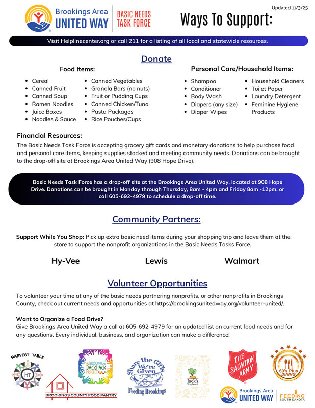 Flyer of ways to support local basic needs organizations.