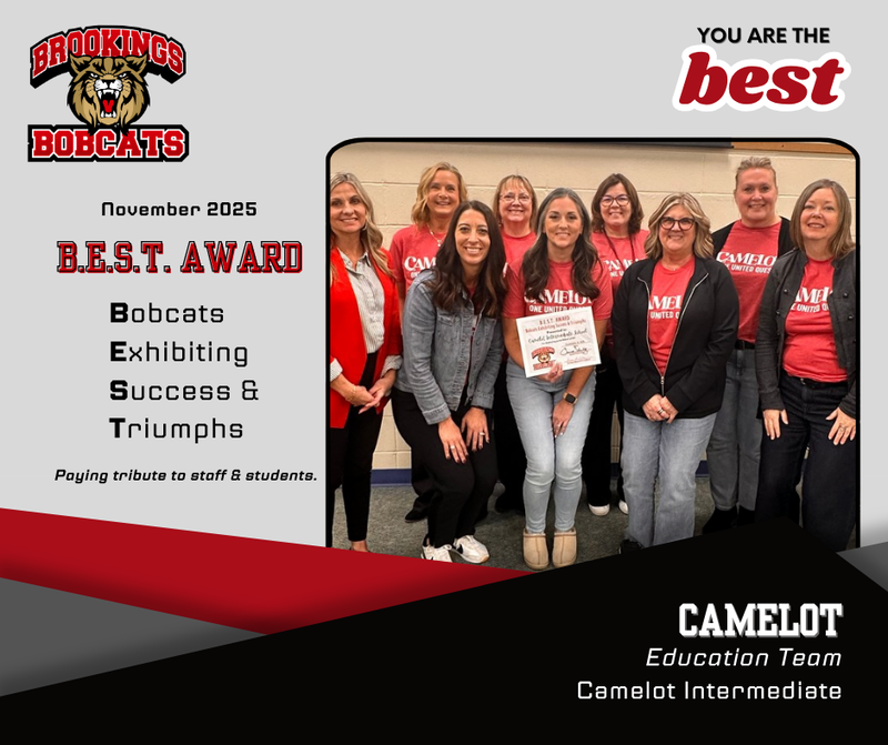 best award winner camelot staff with superintendent summer schultz.