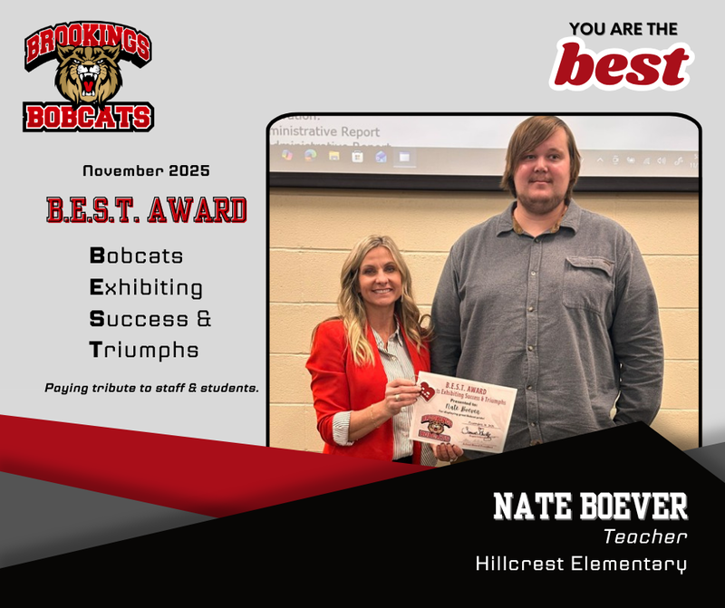 best award winner nate boever with superintendent summer schultz.