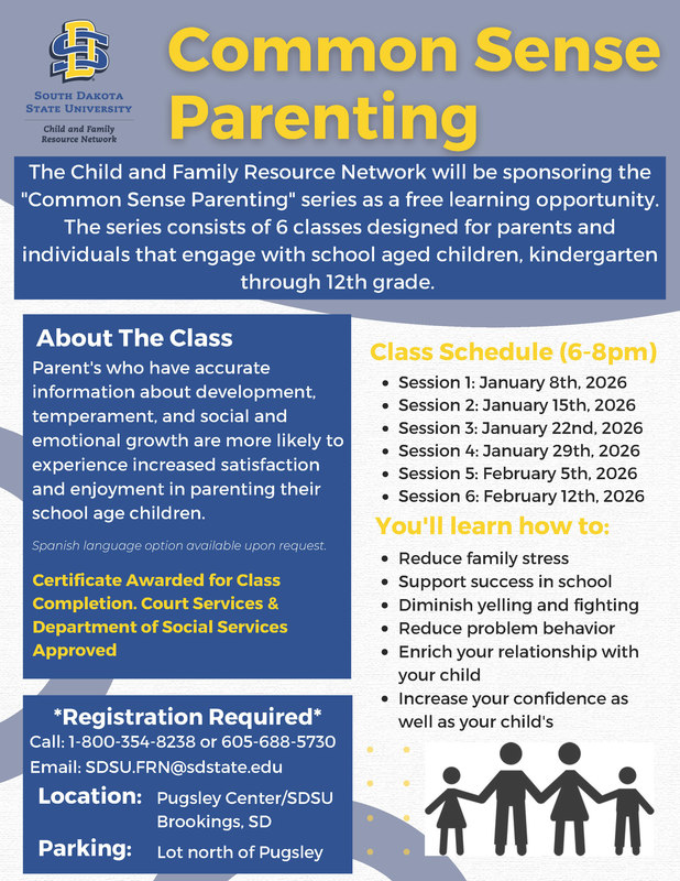 Flyer for Common Sense Parenting Classes starting on January 8th, 2026.