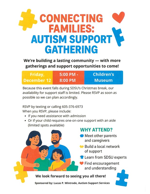 flyer for autism support gathering happening on 12/12/2025.
