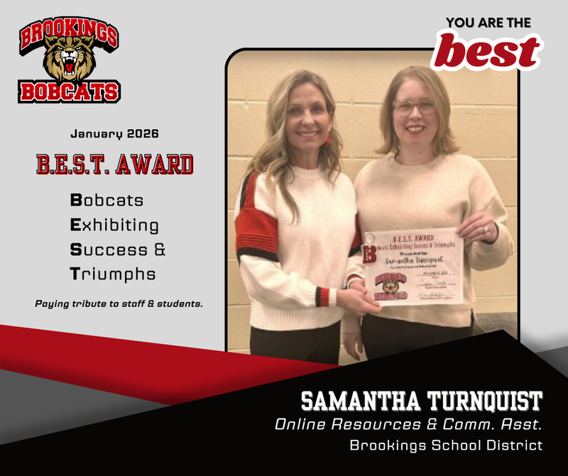 winner samantha turnquist standing with superintendent schultz.