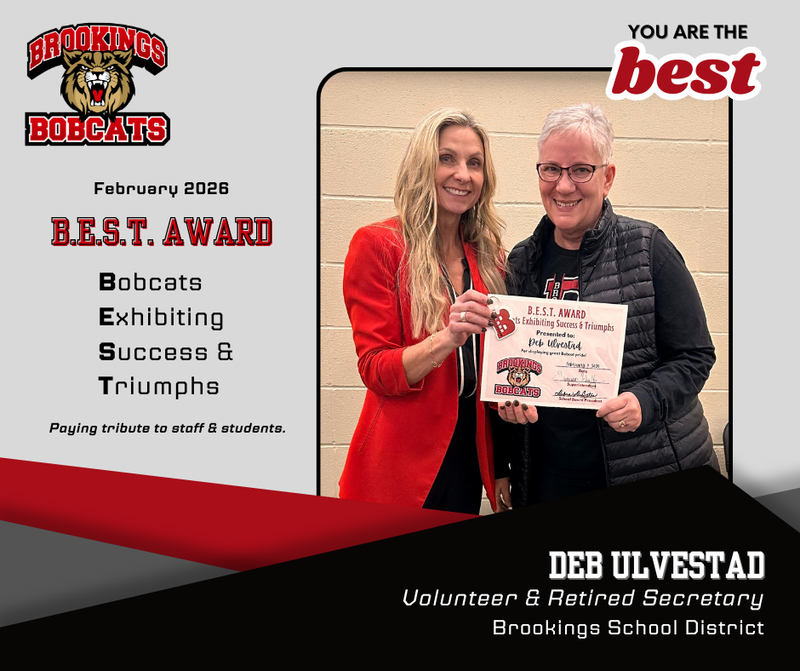 BEST award winner Deb Ulvestad with superintendent Summer Schultz holding award certificate.