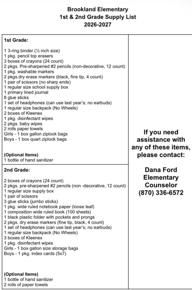 Elementary Supply List