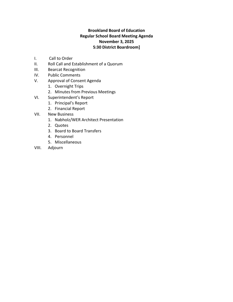 November Board Agenda