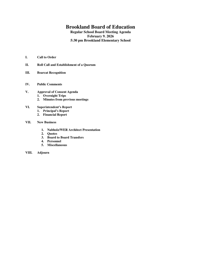 February Board Agenda