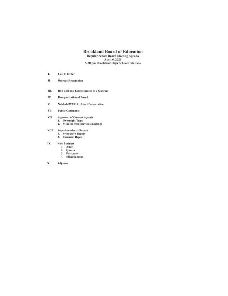 April Board Meeting Agenda