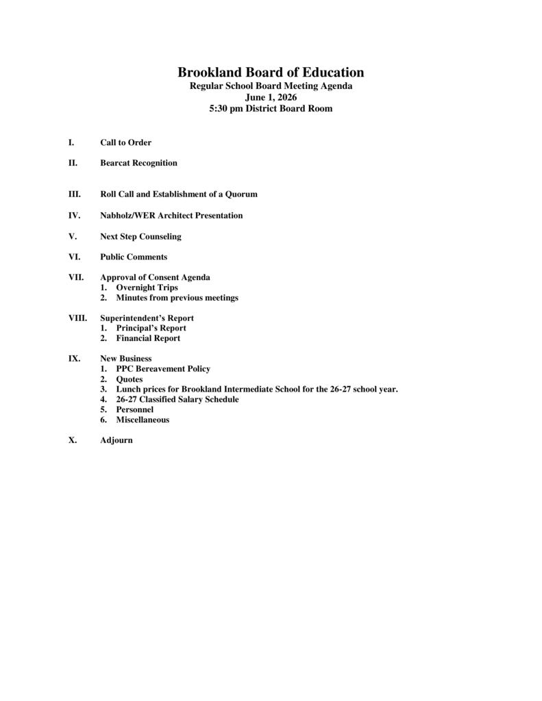 June Board Agenda