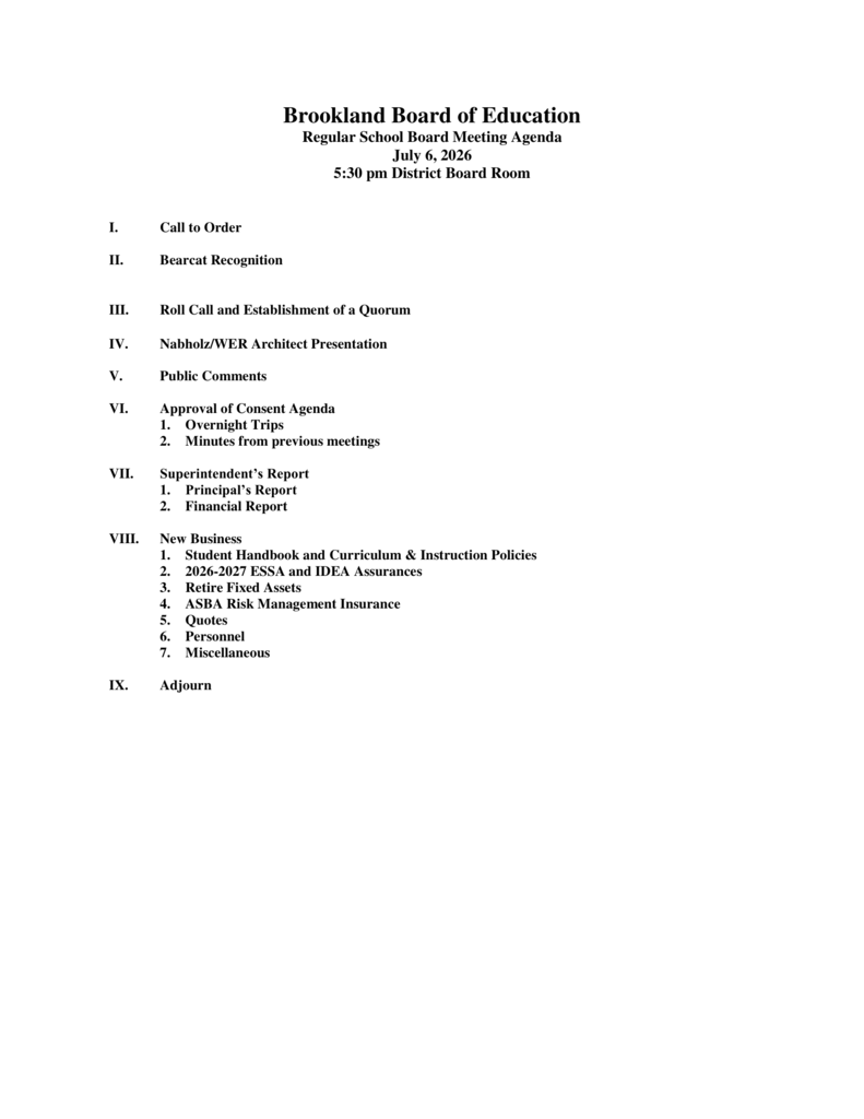 July Board Agenda