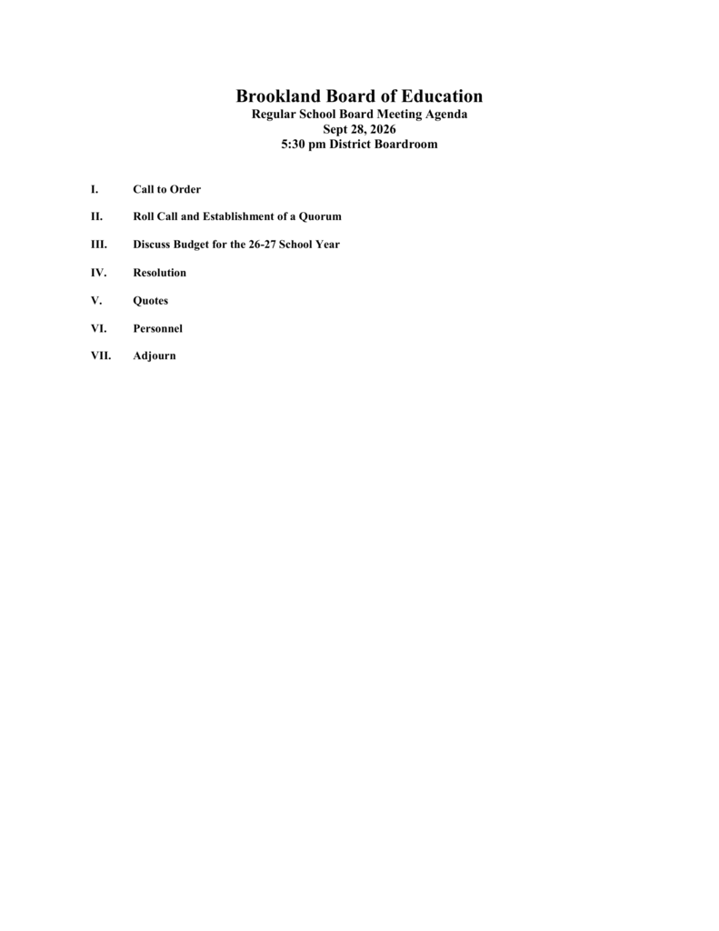 Special Meeting Agenda