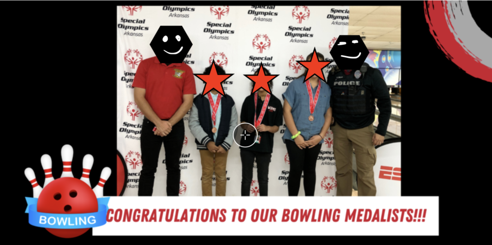 Picture of the team that went, with text that reads "Congratulations to our bowling medalists!!!""